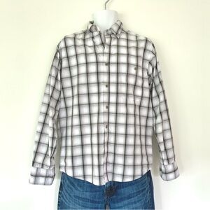 Wrangler Rugged Wear white plaid long sleeve button front shirt